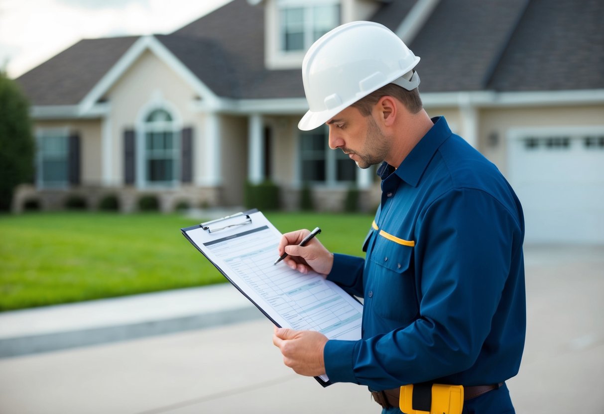 A building inspector carefully examines and documents the condition of a property, noting any existing damage or defects